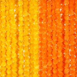 Giegxin Pack of 15 Marigold Garland for Decoration 5 ft Long Strands Faux Artificial Marigold Flowers Diwali Indian Wedding Party Mantle Decor for Da De Muertos Pooja Religious Pongal (Yellow, Orange)