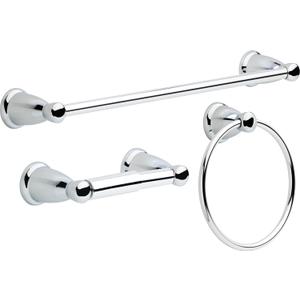 Franklin Brass Kinla 3-Piece Bathroom Set Polished Chrome 24" Towel Bar Racks, Toilet Paper Holder, Ring Hardware KIN3PC-PC