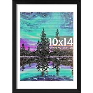 upsimples 10x14 Picture Frame, Display Pictures 8.5x11 with Mat or 10 x 14 Without, Wall Hanging Diamond Frames, Black, 1 Pack