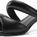 Coutgo Womens Kitten Heels Mules Pointed Open Toe Sandals Double Strap Slip on Prom Dress Shoes (6, Black)