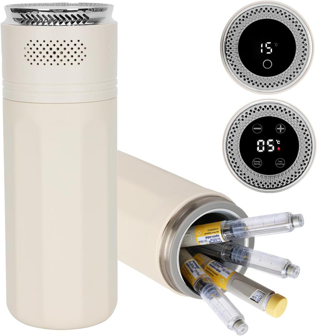 Electric Insulin Cooler Travel Case, 35F-68F Custom & Display Temperature Portable Insulin Refrigerator (6 Insulin Pens) with Portable Cup Sleeves, Supports Mobile Power Cooling