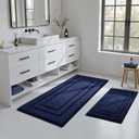 HOMEIDEAS 2 Pieces Large Bathroom Rug, Super Soft and Absorbent Long Rugs, Non Slip and Microfiber Bath Mat for Bathroom Decor (20"x47"+16" x 24", Navy Blue)