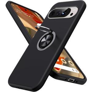 JAME for Google Pixel 9 Pro XL Case, Slim Fit Phone Cover with Metal Ring Holder Kickstand Stand, Dual Layer Military Grade Shockproof Protective Phone Case for Google 9 Pro XL 6.8", Black