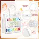 Canchiing 50 Pcs End of Year Teacher Clear Gift Bags with Handles Reusable Clear End of Year Treat Bags Thank You PVC Gift Wrap Totes for Graduation Teacher Appreciation Supplies, 7.9 x 7.9 x 3.1