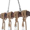 KEESFU Farmhouse Light Fixtures Rustic Chandelier，8-Light Kitchen Island Light Height Adjustable，Hemp Rope Pendant Light for Kitchen Dining Room Bar.