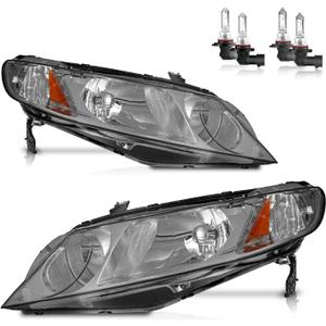 Headlights W/Bulbs for 2006-2011 Honda Civic 4-Door Halogen Headlamp Replacement Driver & Passenger Side (NOT fit 2-Door)