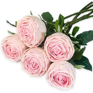 5Pcs Light Pink Real Touch Artificial Silk Flowers with Stems - Lifelike Latex Austin Rose Peony for Wedding Bouquets, Home Decor, DIY Floral Arrangements