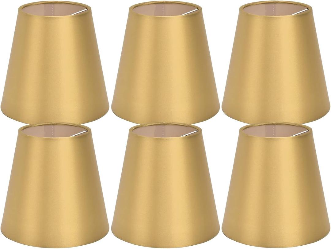 Set of 6 Small Lamp Shades, Clip on Drum Lamp Shade for E14 Bulbs, Gold Fabric Lampshade Replacement for Table Floor Wall Ceiling Chandelier Lamps, 3.7x5.6x5.1inch