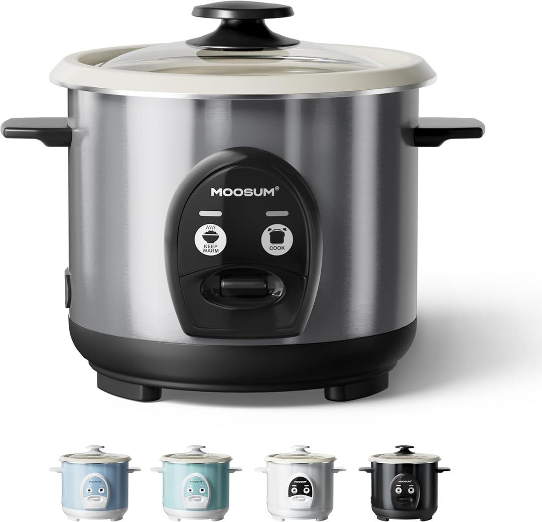 Electric Rice Cooker with One Touch for Asian Japanese Sushi Rice, 3-cup Uncooked/6-cup Cooked, Fast&Convenient Cooker with Ceramic Nonstick inner pot, Stainless Steel Housing and Auto Warmer, Silver