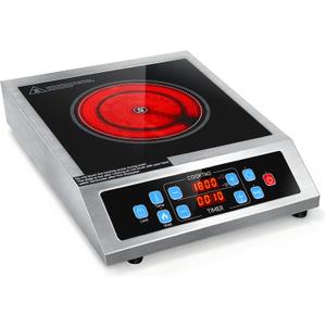 Dual Coils Design of Stainless Steel Single Burner Electric Cooktop, 1800W Commercial Ceramic Infrared Cooking Hot Plate, Portable Countertop Radiant Stove Top Cooker with WATT and TEMP Control