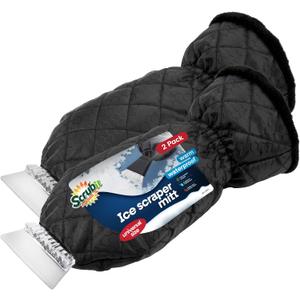 SCRUBIT Ice Scraper with Glove [2 Pack] - Car Windshield Scraper for Ice and Snow w/Fleece Mitt - Quickly Scrape and Remove Snow While Staying Warm - Waterproof - Car Scraper Snow Brush (Black)