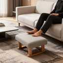 Small Rectangle Fabric Footstool Ottoman - Soft Padded Foot Rest with Wooden Legs & Non-Slip Design, Modern Step Stool for Couch, Office, Living Room, Bedroom, Entryway & Dogs, 2 Pack (Gray)