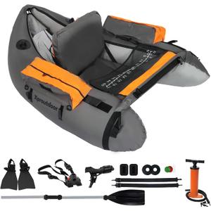 Fishing Float Tube with Adjustable Backpack Straps, Storage Pockets, Fish Ruler, Fly Fishing Boat with Pump, Oar, Rod Holder and Mount, Fins, 350LBS Load Bearing Capacity, FT003