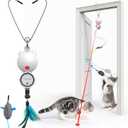 Laser Cat Toys for Indoor Cats, Interactive Cat Toy LED Light Hanging, Cats Wand Toy Feather, Feather & Mouse for Bored Adult Kitten Exercise, White