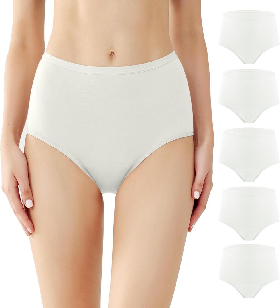 BATTEWA Incontinence Underwear for Women Washable, Leak Proof Underwear High Waist Cotton,Bladder Leakage 50ML (5White,Small, 5 Pack)