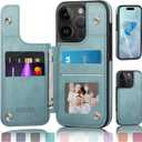 DJDUCK Designed for iPhone 16 Pro Case Wallet with Card Holder, [Magnetic Clasp Cover] [RFID Blocking Leather Protection] Shockproof Women Men Cases 6.3 Inch for Apple 16 Pro Sky Blue