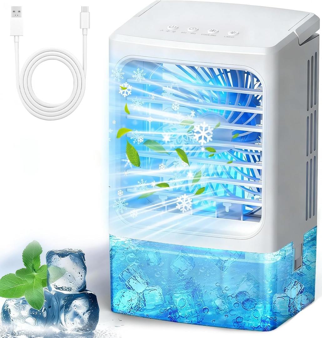 Mini Air Conditioner Small Portable AC Unit Portable Air Conditioners with 1500ml spray/hour 3 Speed Wind & 7 Colorful LED Light Cool Mist &Timer Evaporative Air Cooler for Bedroom/Home/Office
