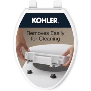 Kohler 4636-RL-0 Cachet ReadyLatch Elongated Slow Close Toilet Seat, Soft Close Quiet Lid, Contoured Grip-Tight Bumpers Installation Hardware, Apartment Essentials, White