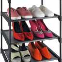 4 Tiers Small Shoe Rack,Narrow Stackable Shoe Shelf Organizer,Sturdy Shoe Stand, Non-Woven Fabric Metal Shoe Racks for Entryway, Doorway and Bedroom Closet