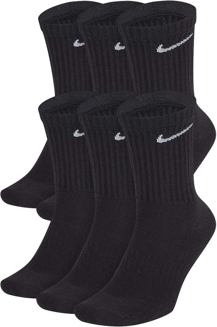 Nike Men's Dri-Fit Training Cotton Cushioned Crew Socks (6 Pair) (Large, Black)