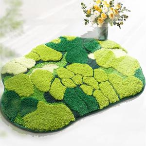 RORA Green Moss Bathroom Rugs Cute Leaf Bath Mat for Bathroom Non Slip Soft Microfiber Water Absorbent Aesthetic Green Bath mats Decor Boho Plush Rug for Shower, 3220 Inch
