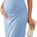 AISWI 2025 Womens Maternity Wrap Dress V Neck Ruffle Sleeves Semi Formal Baby Shower Photoshoot Party Cocktail Pregnancy (Blue, M)
