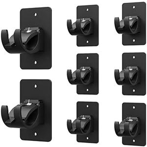 6 Pieces Self Adhesive Curtain Rod Bracket, Universal Plastic Curtain Rod Holders, No Drill Curtain Rod Brackets Curtain Rod Hooks for Bathroom, Bedroom, Livingroom, Kitchen (Black)