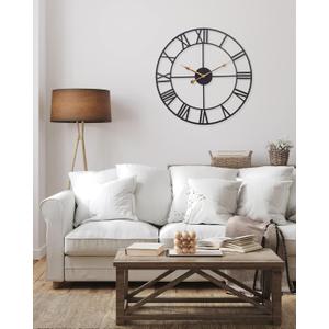 20 Inch Wall Clock, Large Battery Operated Wall Clock, Industrial Metal Black Clock for Living Room, Bedroom, Kitchen, Patio Decor - Black (Black Roman)