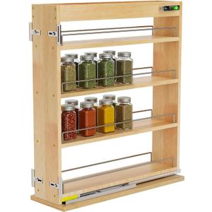 Pull Out Spice Rack Organizer for Cabinet, 5" W x 22.3" D x 25.2" H Multi-Use Solid Wood Slide Out Shelf for Kitchen Cabinet, Sliding Spice Rack for Cans & Jars, Pantry Organization