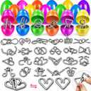 24 Pack Easter Eggs with Metal Brain Teaser Puzzles , Filled Easter Egg Surprise Toys for Kids Party Favors Classroom Prizes Gifts for Boys & Girls
