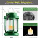 Solar Lantern Outdoor & Indoor Use – Hanging Solar Lights with Realistic Flickering Flameless Candle, Weatherproof for Gardens, Patios, Trees, and Lawns (Green, 2 Pack)