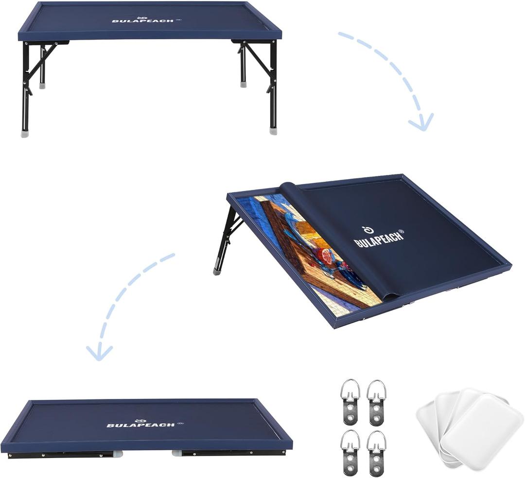 1500 Piece Puzzle Table with Folding Legs, 2 in 1 Tiltable Jigsaw Board, Clear Cover & 4 Independent Trays, Portable Wooden Design with Leather Edging, Perfect for Family Fun & Game Table (26 x 35') (1500 Pieces)