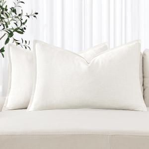 MIULEE Decorative Linen Lumbar Pillow Covers 12x20 Inch Cream White Boho Farmhouse Neutral Couch Throw Pillows for Bed Pack of 2 Accent Modern Pillowcase Sofa Livingroom Home Decor