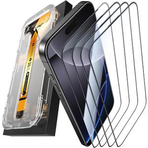 MRGLAS 4-Pack Screen Protector for iPhone 16 Pro [9H+ Military-grade Aerospace Glass][Auto-Alignment Kit][HD Clear] Shatterproof Tempered Glass Film for 16 Pro 6.3" Case-Friendly, Zero-bubble