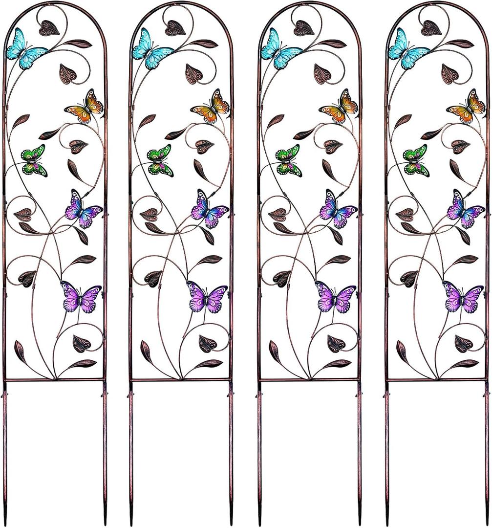 aboxoo Set of 4 Packs Butterfly Metal Garden Trellis for Climbing Plants,Outdoor Decorative Flowers Arch Fence Trellis for Outdoor Patio,Garden,Lawn,Yard,Backyard,Wall Brackets,60'' H x 11'' W