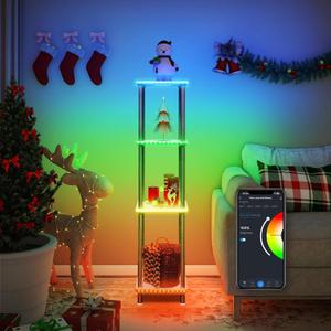 Kekeou RGBCW Floor Lamp with Shelves - Tall Standing Lamp with Wireless Charger & USB Port, Color Changing, Compatible with Alexa - White 4 Tier Decor Home Gift (Square White 4tier)