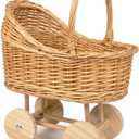 Wicker Carriage,Woven Rattan Stroller Shaped Flower Basket,Natural Willow BranchesUsed for Welcoming Infants, Wedding Parties, Home Decor, Floral Decoration(Small)