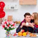 Valentine's Day Decorations - Valentines heart Decor - 15 pcs Artificial Tulips with 210 pcs Conversation Hearts Vase Filler Set - Sweet Floral Arrangement Home Decoration Centerpieces, NO VASE