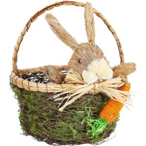 Juegoal Bunny Easter Woven Basket for Party Favors, Handmade Wicker Rattan Easter Candy Eggs Baskets for Kids, Cute Rabbit Picnic Hamper for Easter Egg Hunt Party Gifts Toy Storage