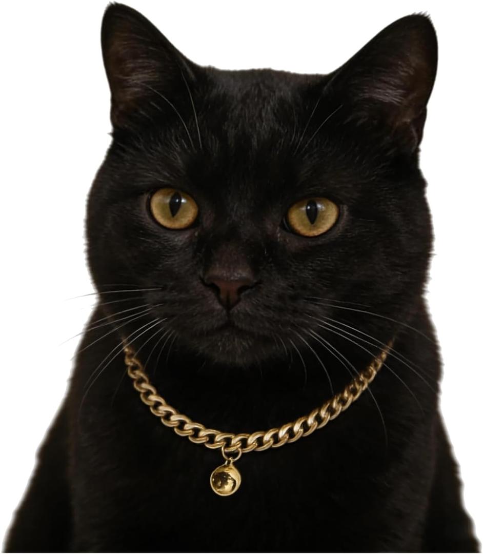 Gold Cat Chain Collar with Removable Bell,Adjustable Cuban Link Metal Necklace, Cute Pet Jewelry for Cats & Small Dogs