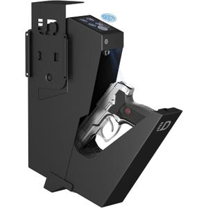 Urban Deco Gun Safe for Handgun Drop Down,Quick Access Pistol Safe Mounted Single Biometric Safes For Nightstand, Desk, Bedside,Vehicle Handgun Safe Auto Open - With Fingerprint, Pin Code, Key Access
