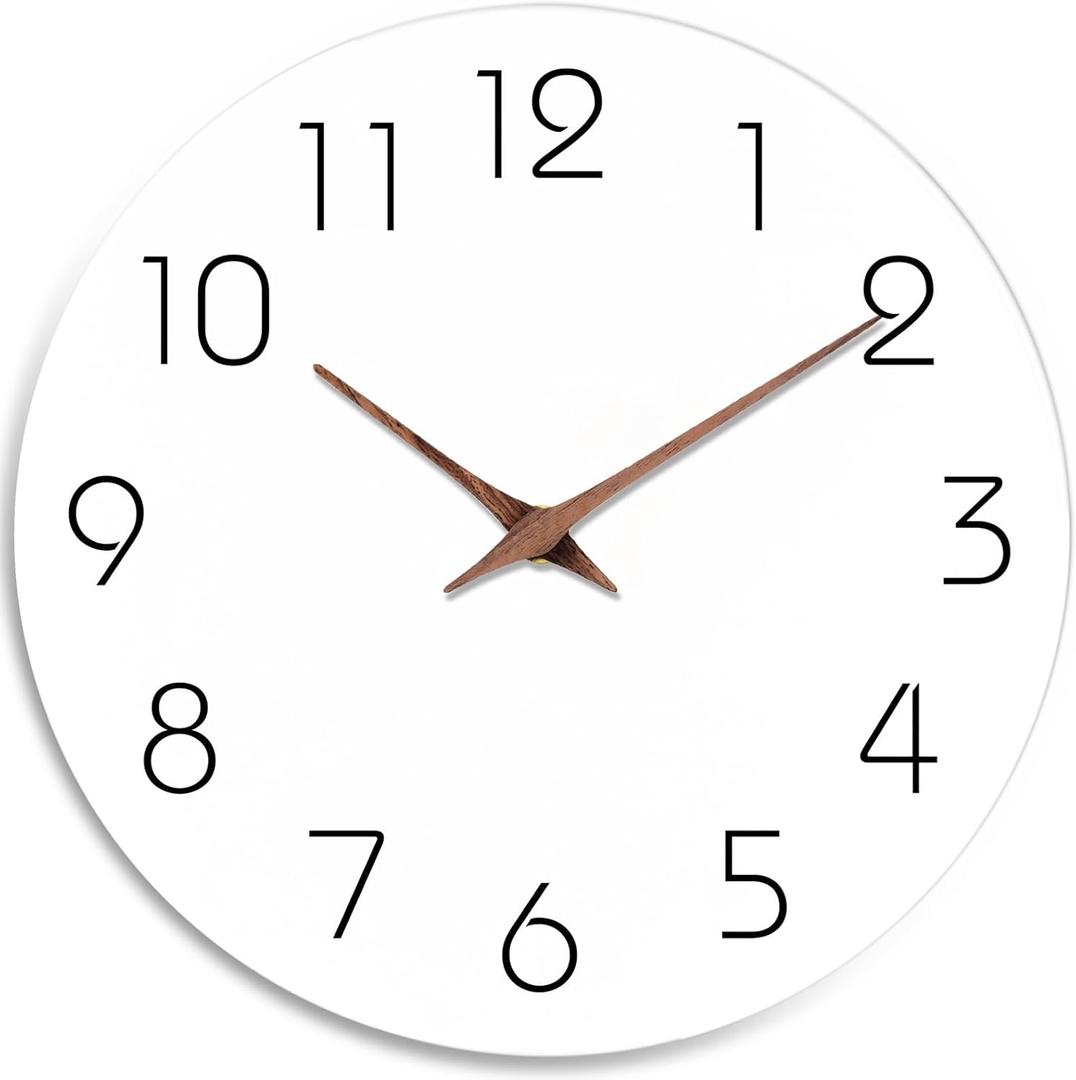 Mosewa Wall Clock 10 Inch Silent Non Ticking Battery Operated White Modern Office Simple Minimalist Decorative for Kitchen Home Bathroom Living Room