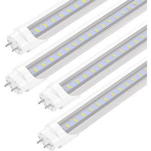 Fluorescent Light Bulbs 48 inch T8 LED Bulbs 4 Foot Type A+B,24W 3200LM 6500K Clear Cover Super Bright,Single and Double End Powered,T8 T10 T12 Fluorescent Bulbs Replacemen(4-Pack)