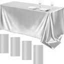 TURSTIN 4 Packs Silver Satin Tablecloth 102 x 58 Inch Overlay Satin Table Cover Rectangle Bright Silk Tablecloth Smooth Fabric Table Decoration for Wedding Banquet Party Events