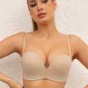 Strapless Bra Non-Slip No Underwire Padded Bandeau Multiway Smoothing Bras Convertible Straps (32D, Nude)