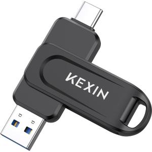 KEXIN 128GB USB C Flash Drive Dual Thumb Drive 100MB/s Swivel USB-A & Type-C USB Drive 3.0 Memory Stick for Smartphone Tablet iPhone 15/16 Car Game Console, 128GB Black