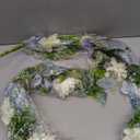 Giegxin 1 Pack 6 ft Artificial Flower Garland with Dahlias and Eucalyptus Blue White Flower Fake Wisteria Vines Summer Greenery Garland for Wedding Mantle Porch Stair Table Indoor Decor