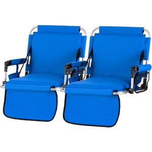 GREEN PARTY Stadium Seat for Bleachers Portable Outdoor Floor Folding Stadium Chair with Armrest, Back Support, Cup Holder, Mesh Bag and Hide Hooks (Blue 2)