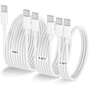 3-Pack [3.3FT+6.6FT+10FT] 60W USB C to USB C Cable, Type C to Type C Cable,Fast Charging Cable for iPhone 16 15 Pro Plus Pro Max，for Galaxy S25 S24, for iPad Pro/Air, for MacBook Pro/Air and More