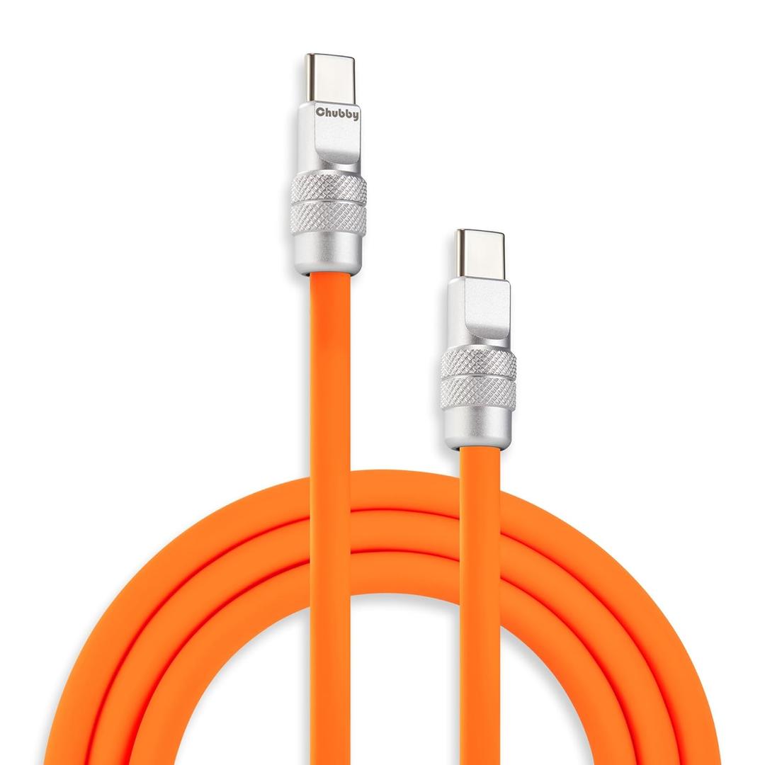 Chubbycable Chubby 2.0 USB C 240W Fast Charging Cable Silicone Soft Durable USB C Cable Extra Thick Charger Cord Compatible with iPhone 17-15 Series iPad, Orange, Type-C to Type-C, 6.6FT